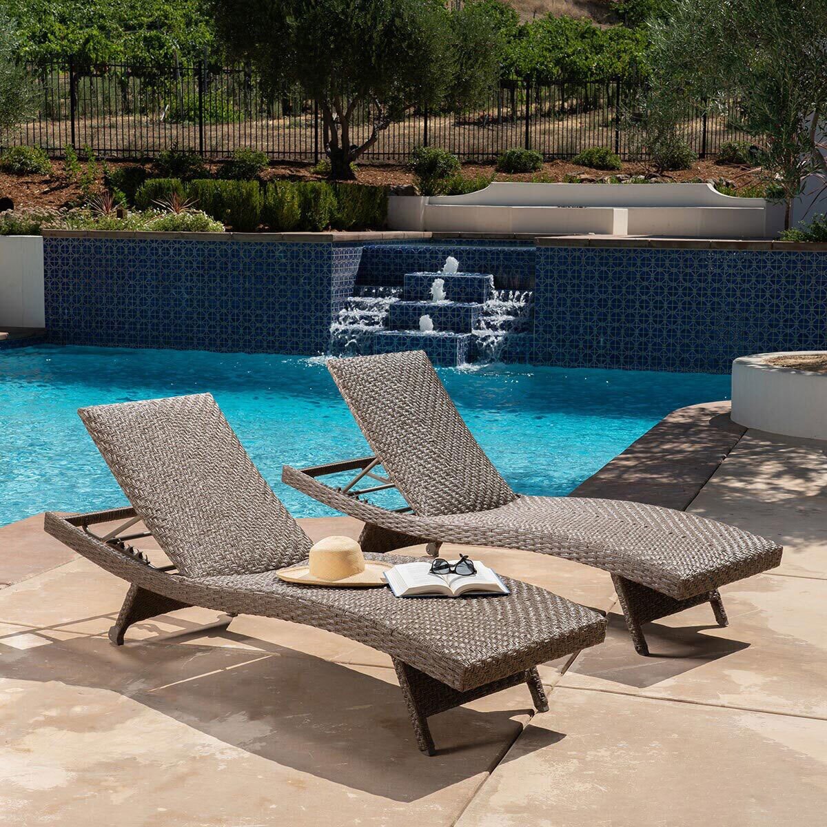 SunVilla Seagrass Woven Chaise Lounge in Herringbone Pattern, 2 Pack