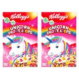 2 boxes of cereal in pink box