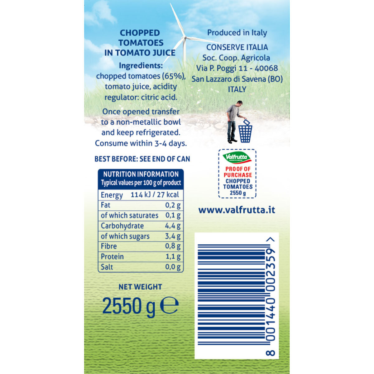 Back of pack image showing ingredients and nutritional information