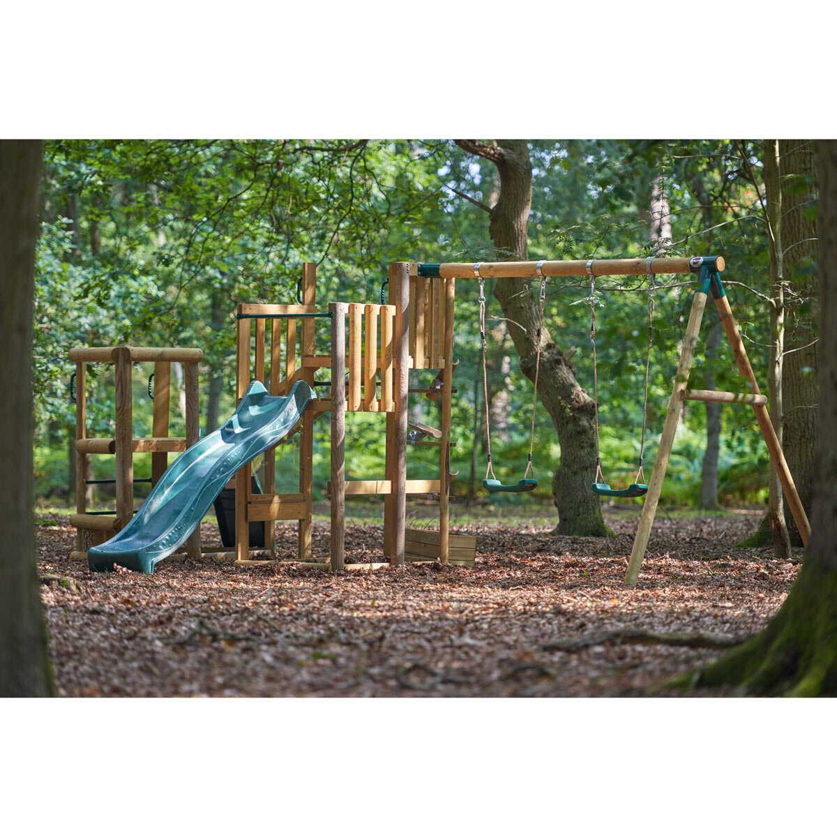 Lifestyle image of the Discovery Adventure Playcentre in a forest Lifestyle image of the Discovery Adventure Playcentre in a forest