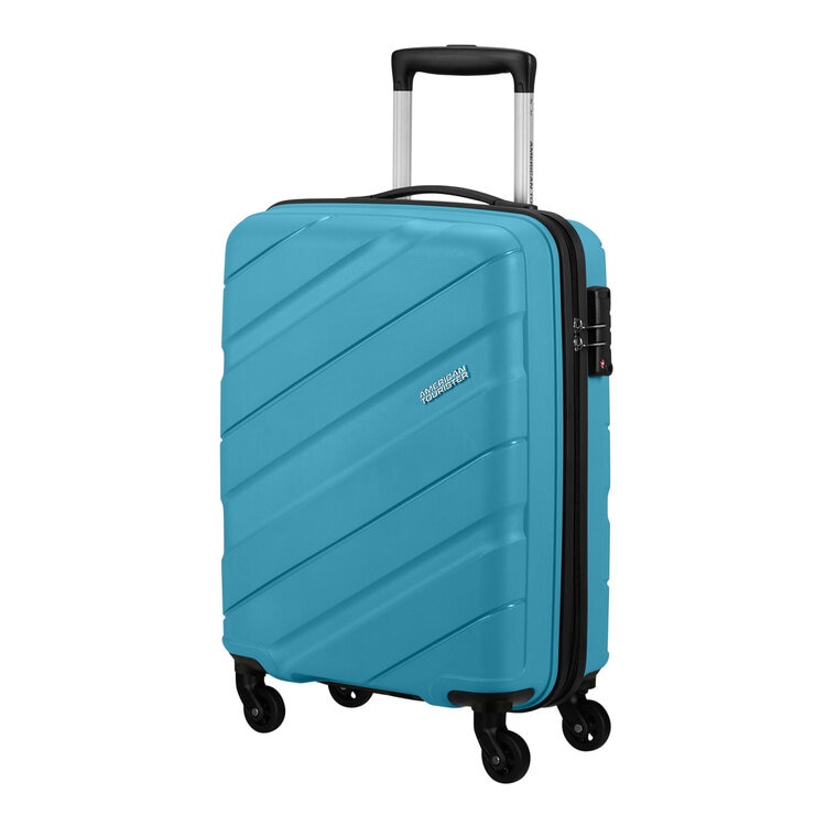American Tourister Jet Driver 55cm Carry On Hardside Spinner Case in Light Blue American Tourister Jet Driver 55cm Carry On Hardside Spinner Case in Light Blue