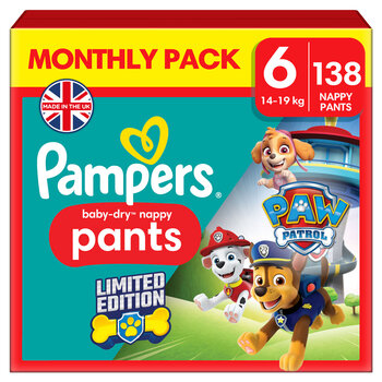 Pampers Paw Patrol Baby Dry Nappy Pants Size 6, 138 Pack