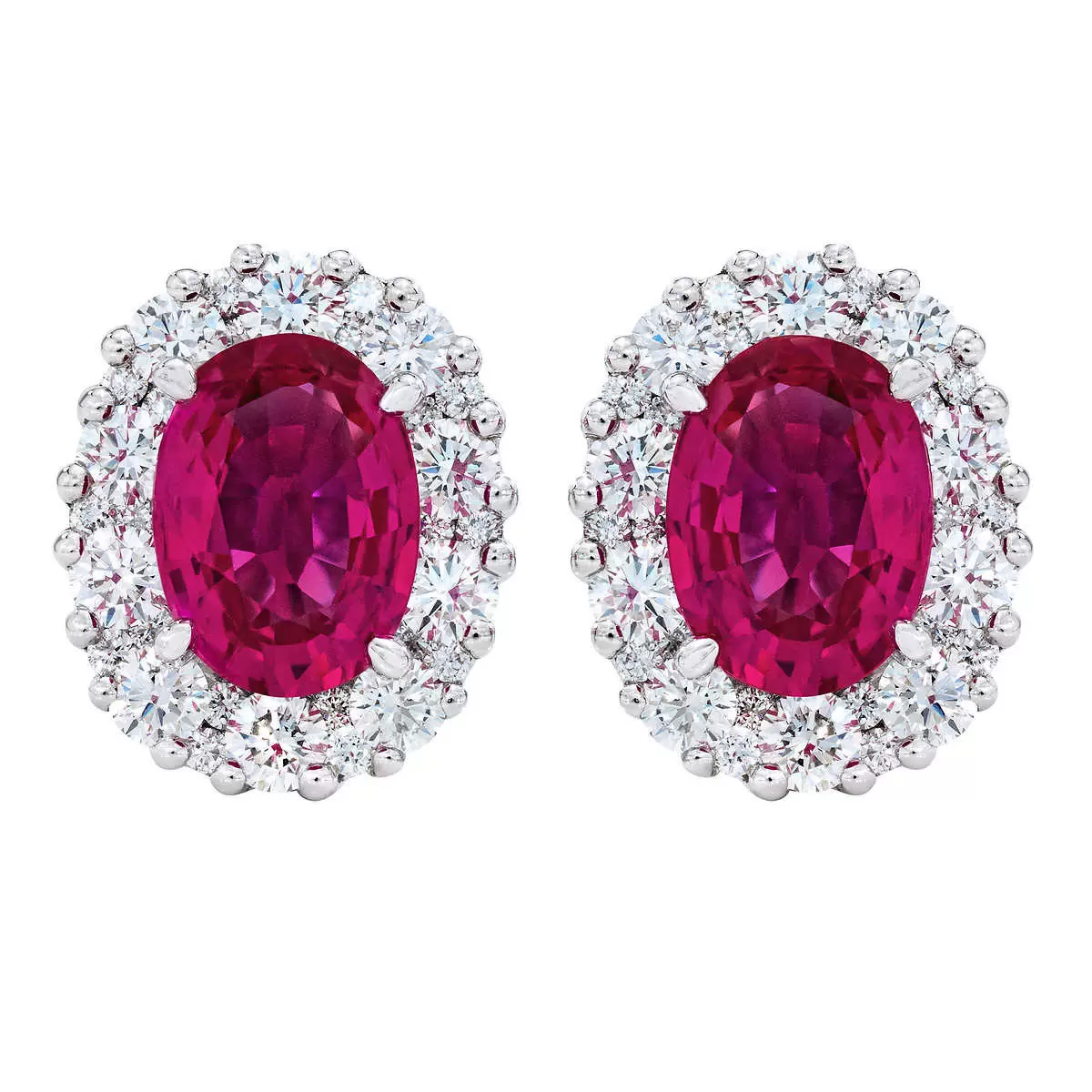Oval Cut Ruby & 0.74ctw Diamond Earrings, 14ct White Gold