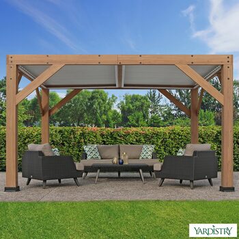 Yardistry 11ft x 13ft (3.4 x 4m) Wooden Louvered Pergola with Aluminium Roof