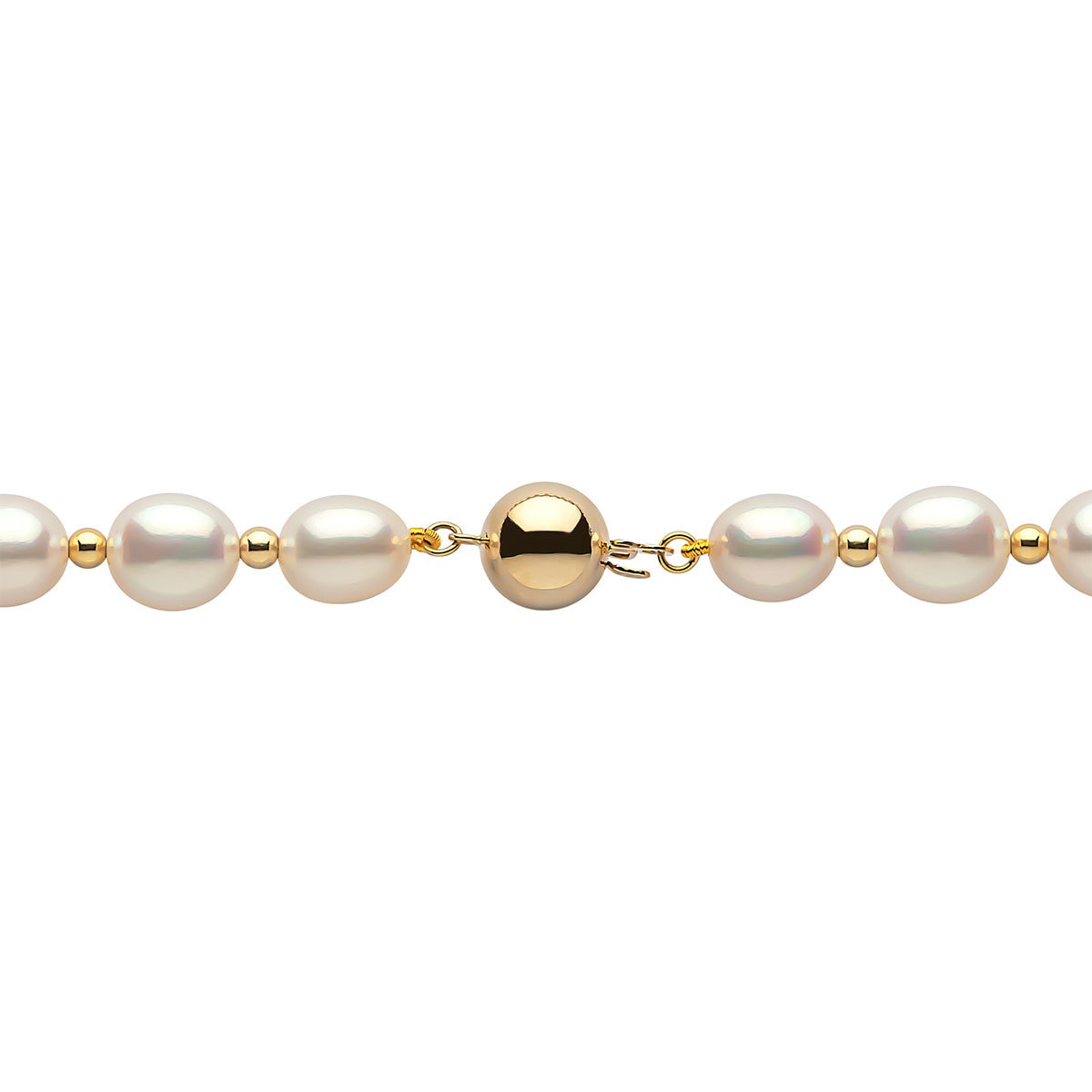 8-8.5mm Cultured Freshwater White Oval Pearl and Gold Bead Bracelet, 18ct Yellow Gold