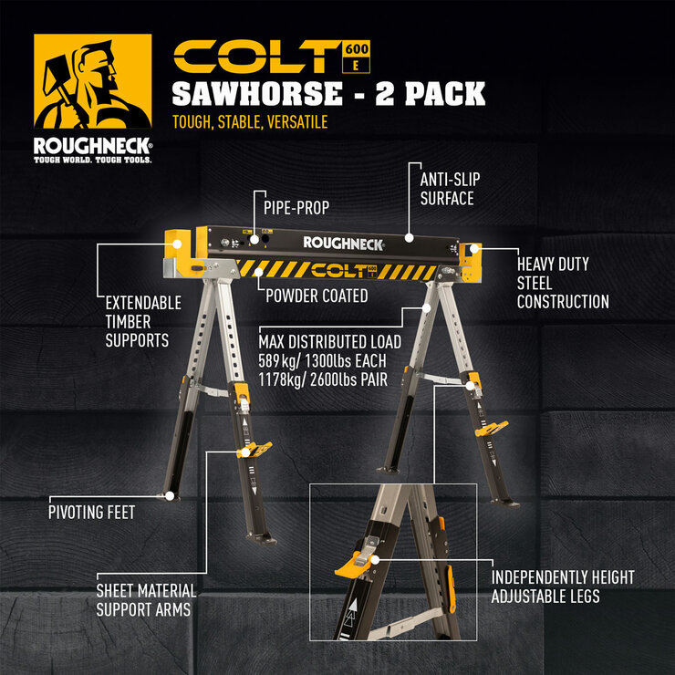 Roughneck COLT 600E Sawhorse Portable Workstation - 2 Pack Roughneck COLT 600E Sawhorse Portable Workstation - 2 Pack