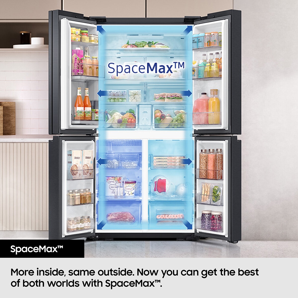 Samsung Series 9 SpaceMax RF65DG960EB1EU 646L Smart Multi Door Fridge Freezer, E Rated in Black Samsung Series 9 SpaceMax RF65DG960EB1EU 646L Smart Multi Door Fridge Freezer, E Rated in Black