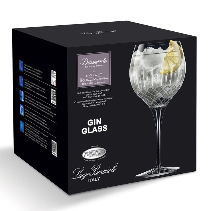 Luigi Bormioli Diamante Crystal Gin Glasses, 650ml, 8 Pack