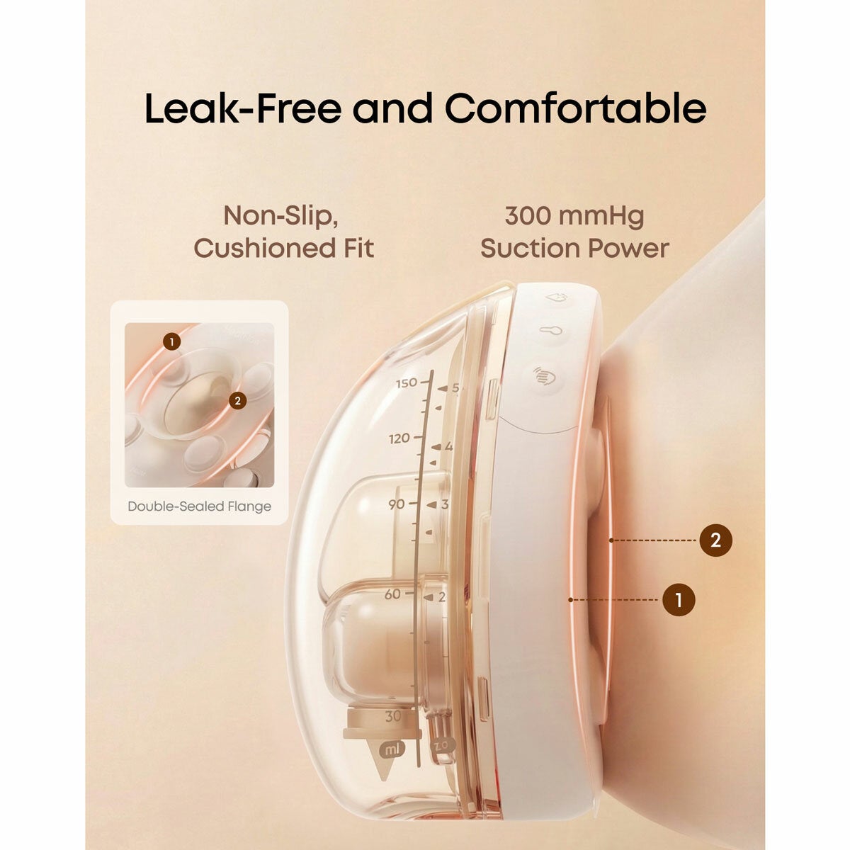 Lifestyle image showing non slip cusioned fit with 300nnHg suction power Lifestyle image showing non slip cusioned fit with 300nnHg suction power