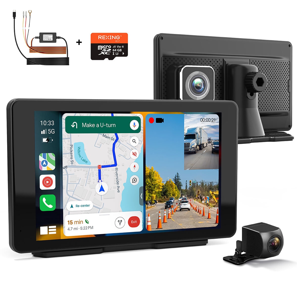Rexing Wireless Multimedia Receiver CPDuo-7 – CarPlay + Android Auto + Dash Cam Feature