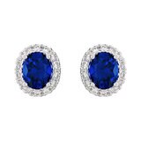Oval Cut Sapphire & 0.16ctw Diamond Halo Earrings, 14ct White Gold