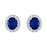 Oval Cut Sapphire & 0.16ctw Diamond Halo Earrings, 14ct White Gold