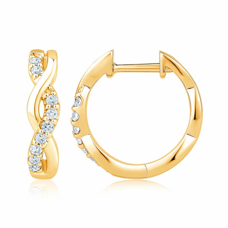 0.20ctw Round Brilliant Cut Diamond Infinity Hoop Earrings, 14ct Yellow Gold 0.20ctw Round Brilliant Cut Diamond Infinity Hoop Earrings, 14ct Yellow Gold