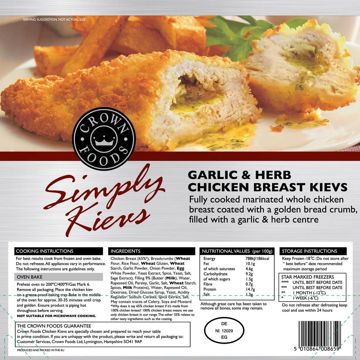 Back of Pack of Simply Kiev Garlic & Herb Chicken Breast Kievs