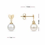 10.5-11mm Cultured Freshwater White Pearl Heart Drop Earrings, 14ct Yellow Gold