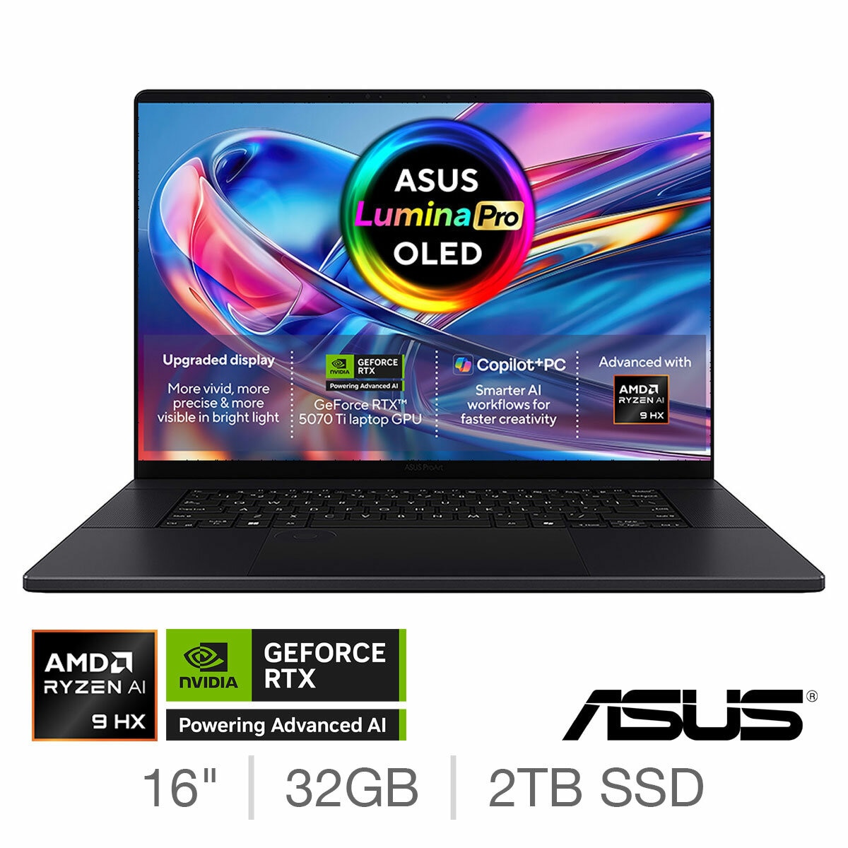 ASUS ProArt Copilot+ PC, AMD Ryzen AI 9, 32GB RAM, 2TB SSD, NVIDIA 5070 Ti, 16 Inch OLED Laptop, H7606WR-SE004W