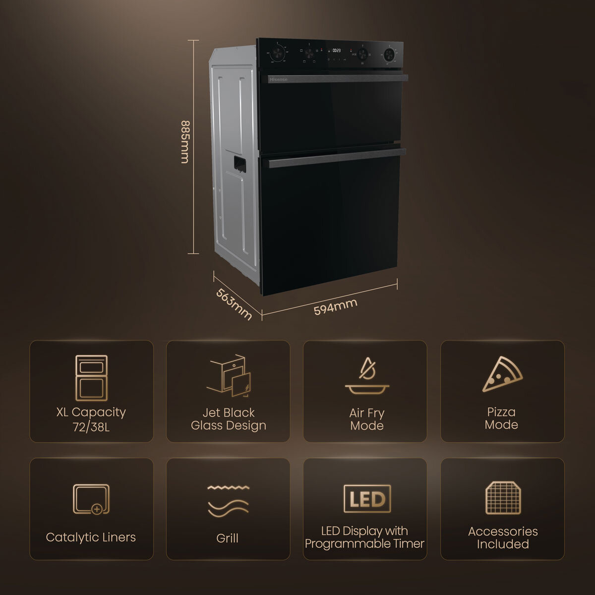 Hisense Hi6 BID914221CDBG Electric Built-in Double Oven, A Rated in Black