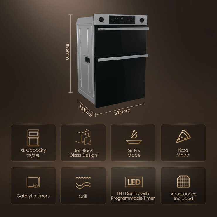 Hisense Hi6 BID914221CX Electric Built-In Double Oven, A Rated in Stainless Steel Hisense Hi6 BID914221CX Electric Built-In Double Oven, A Rated in Stainless Steel
