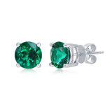 Round Cut Lab Emerald Stud Earrings, 14ct White Gold