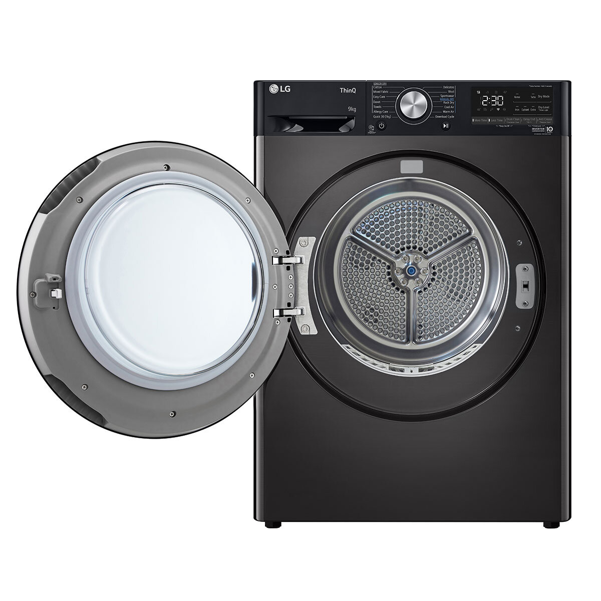 Open LG FDV909BN DUAL Dry Freestanding Heat Pump Tumble Dryer, 9kg Load, Platinum Black