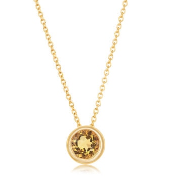 Round Cut Citrine Pendant, 14ct Yellow Gold