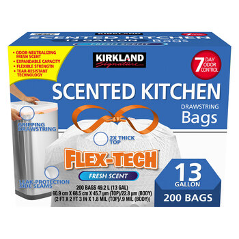 Kirkland Signature 13 Gallon Flex-Tech Scented Bin Bags, 200 Pack