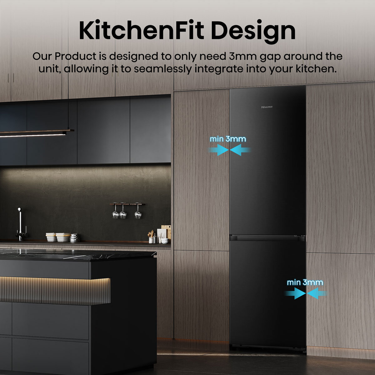 Hisense RB5K330GSFC KitchenFit Fridge Freezer, C Rated in Black Steel