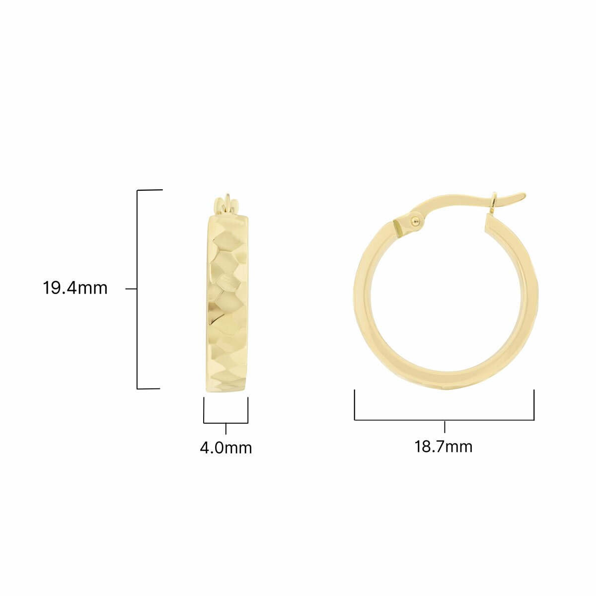 14ct Yellow Gold Hammered Hoop Earrings
