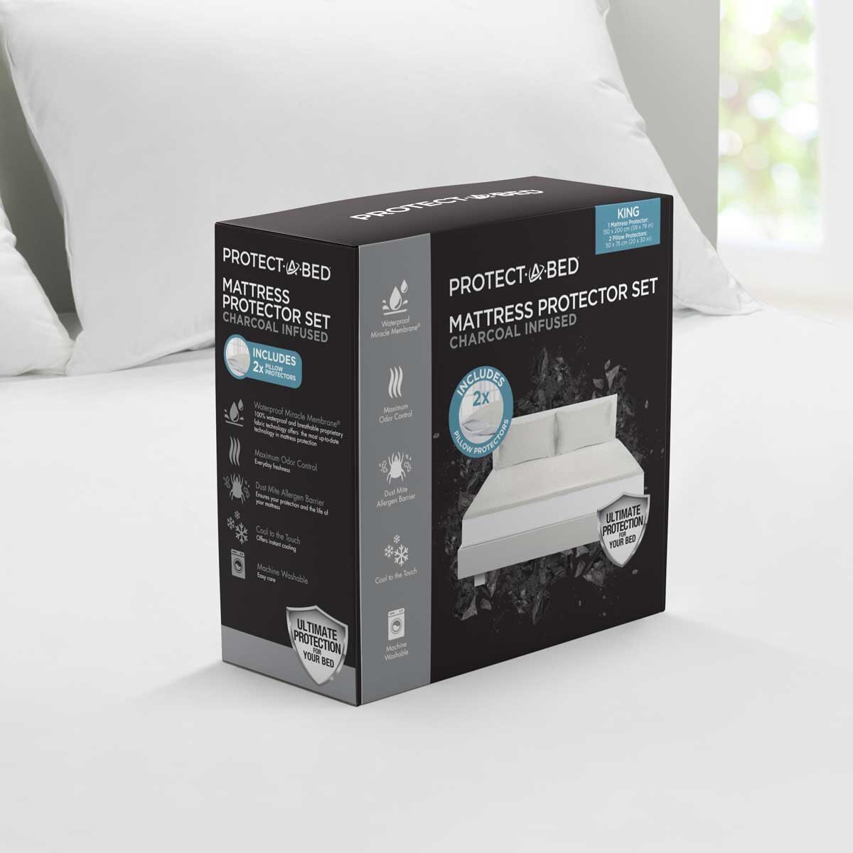 ProtectABed Charcoal Infused Mattress Protector Set, Ki...