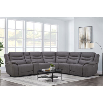 Gilman Creek Eden Grey Fabric Power Reclining Sectional Sofa with Power Headrests
