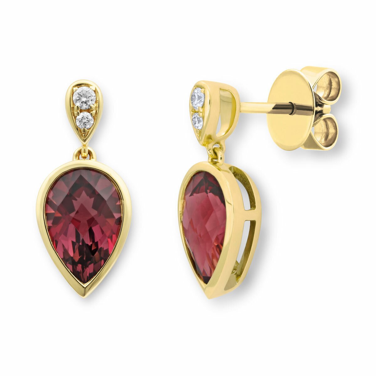 Pear Cut Garnet & 0.30ctw Diamond Earrings, 18ct Yellow Gold