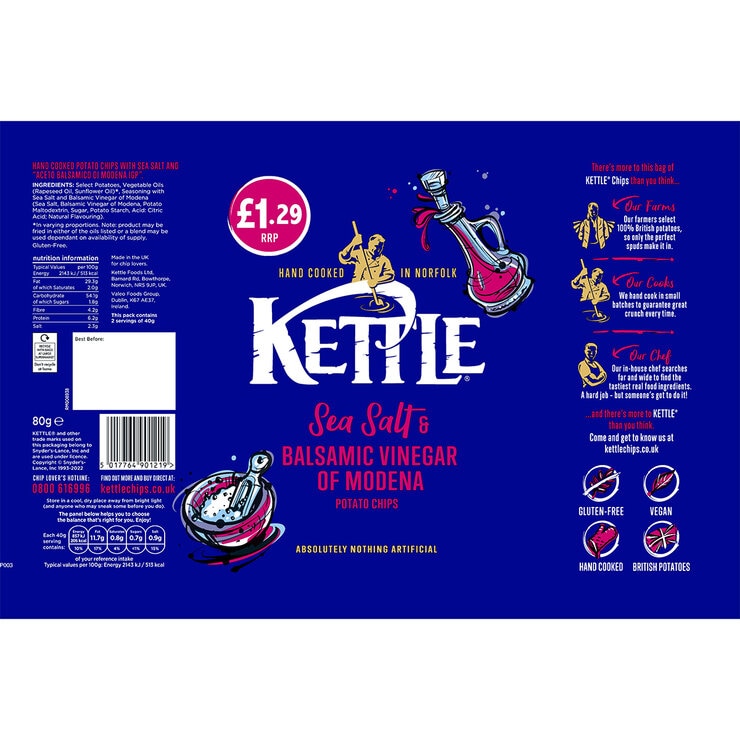 Kettle Hand Cooked Sea Salt & Vinegar Chips PMP £1.29, 12 x 80g Kettle Hand Cooked Sea Salt & Vinegar Chips PMP £1.29, 12 x 80g