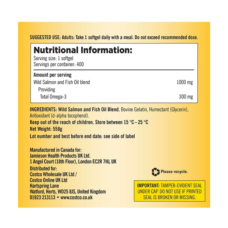 Kirkland Signature Fish Oil & Omega 3, 400ct | Costco UK