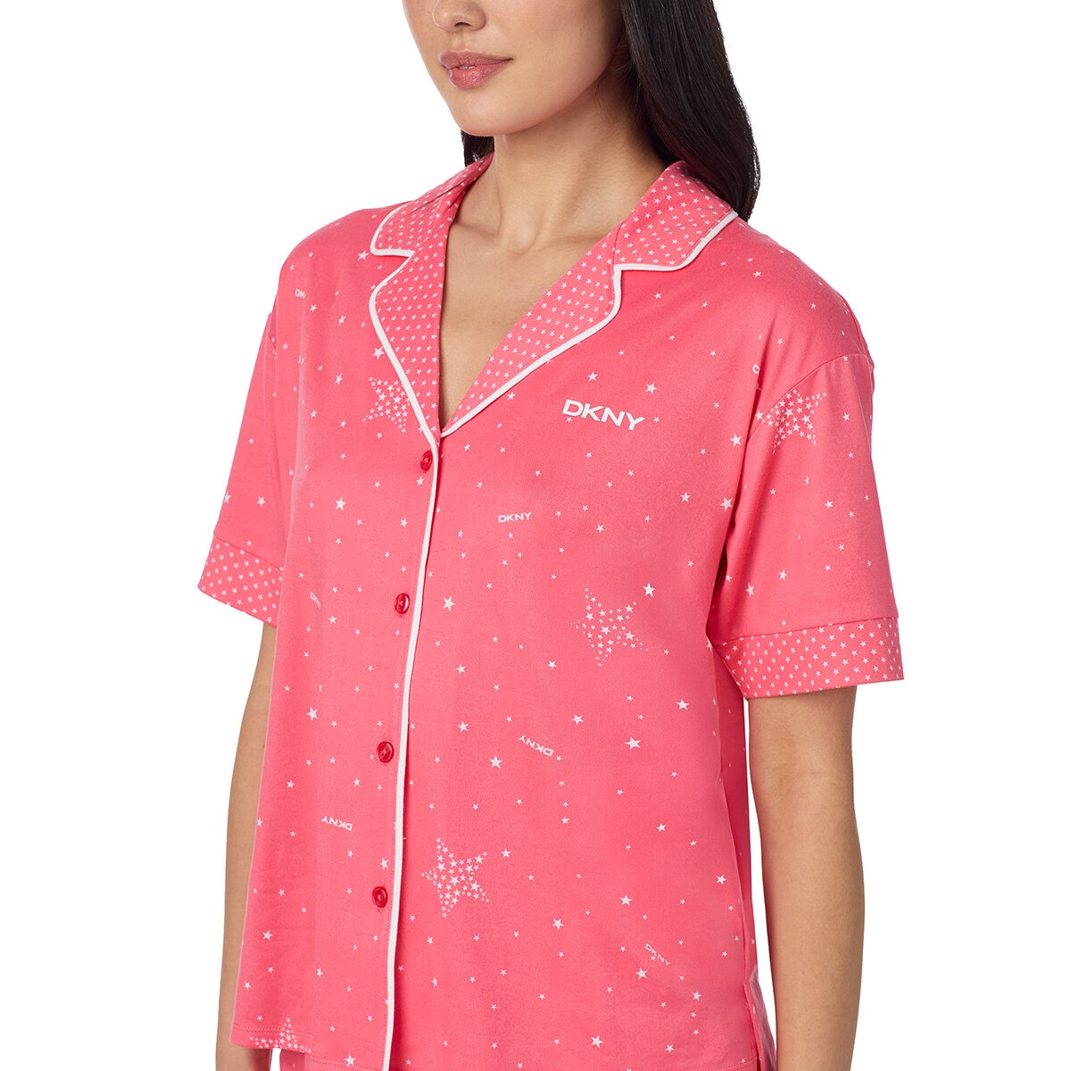 DKNY Ladies Notch Collar 3 Piece PJ Set in Coral