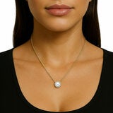 8-9mm Cultured Freshwater White Button Pearl & 0.16ctw Diamond Halo Pendant, 14ct Yellow Gold 8-9mm Cultured Freshwater White Button Pearl & 0.16ctw Diamond Halo Pendant, 14ct Yellow Gold