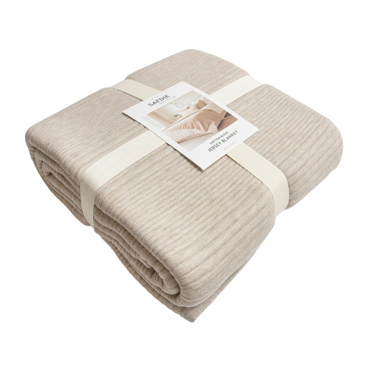 Safdie Cotton Blend Taupe Jersey Blanket, 224 x 234 cm