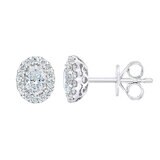 0.70ctw Oval Cut Diamond Halo Stud Earrings, 14ct White Gold