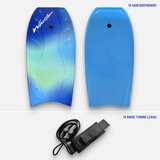 Graphic showing the bodyboard and basic tubing leash