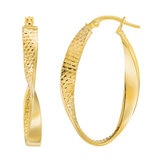 14ct Yellow Gold Twisted Oval Hoop Earrings