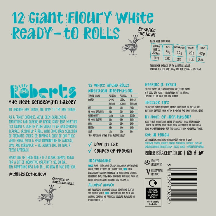 Roberts Giant White Batch Rolls, 12 Pack Roberts Giant White Batch Rolls, 12 Pack