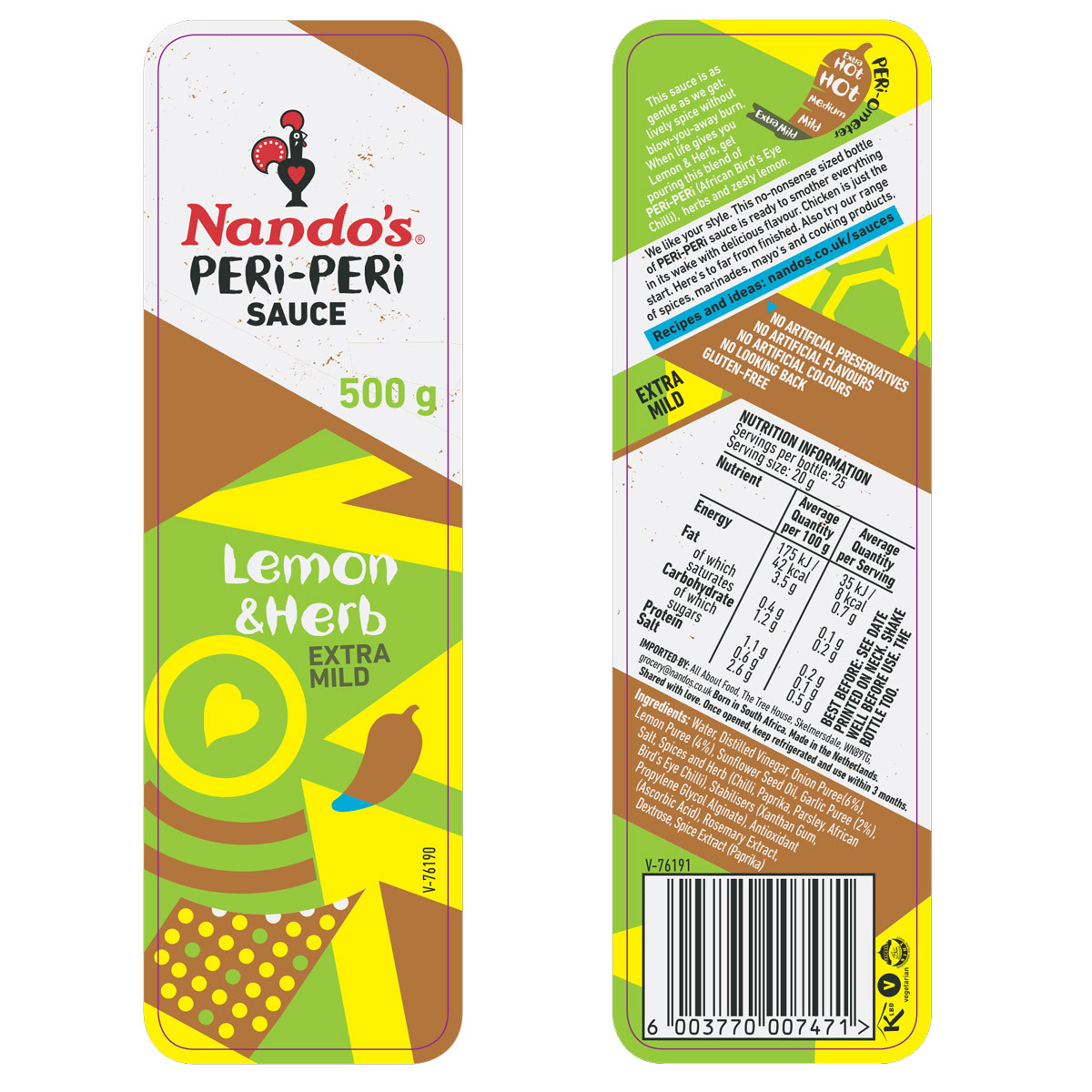 Nando's Lemon & Herb PERi PERi Sauce, 2 x 500ml