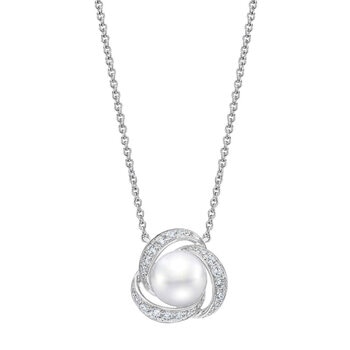 7.5-8mm Cultured Freshwater White Pearl & 0.25ctw Diamond Necklace, 14ct White Gold