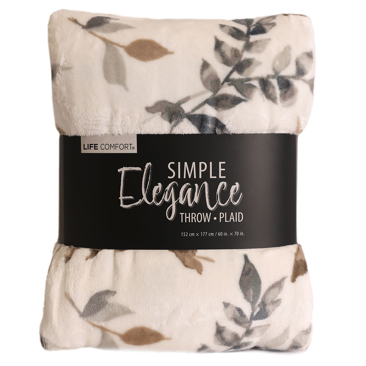 Leafy printed plush throw in packaging