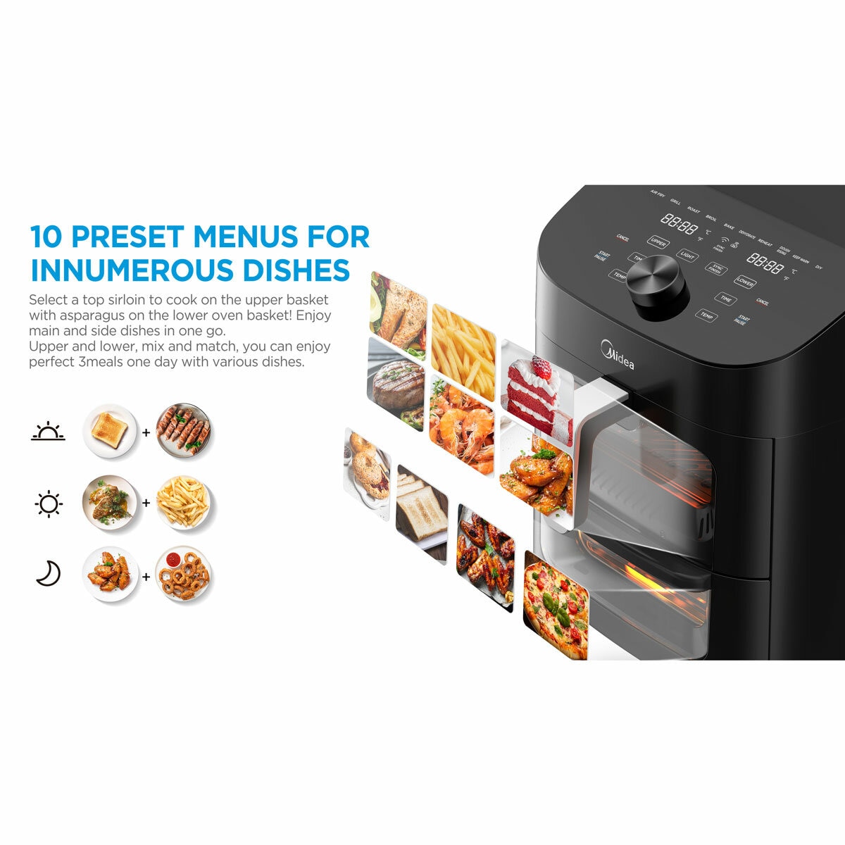 Midea Dual Basket Air Fryer with 10 preset menus