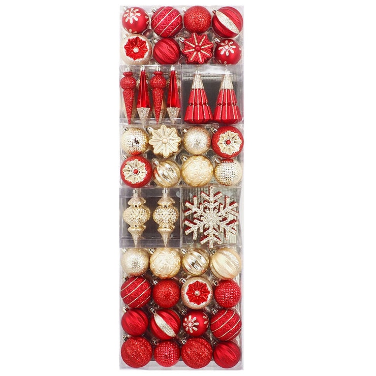 Shatter Resistant 52 Piece Ornament Set in Red and Gold Shatter Resistant 52 Piece Ornament Set in Red and Gold