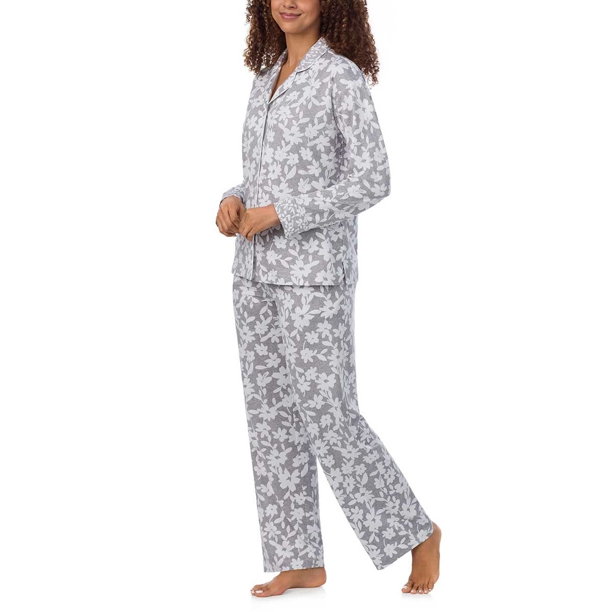 DKNY Women's Notch Collar Pyjama Set in Grey Floral