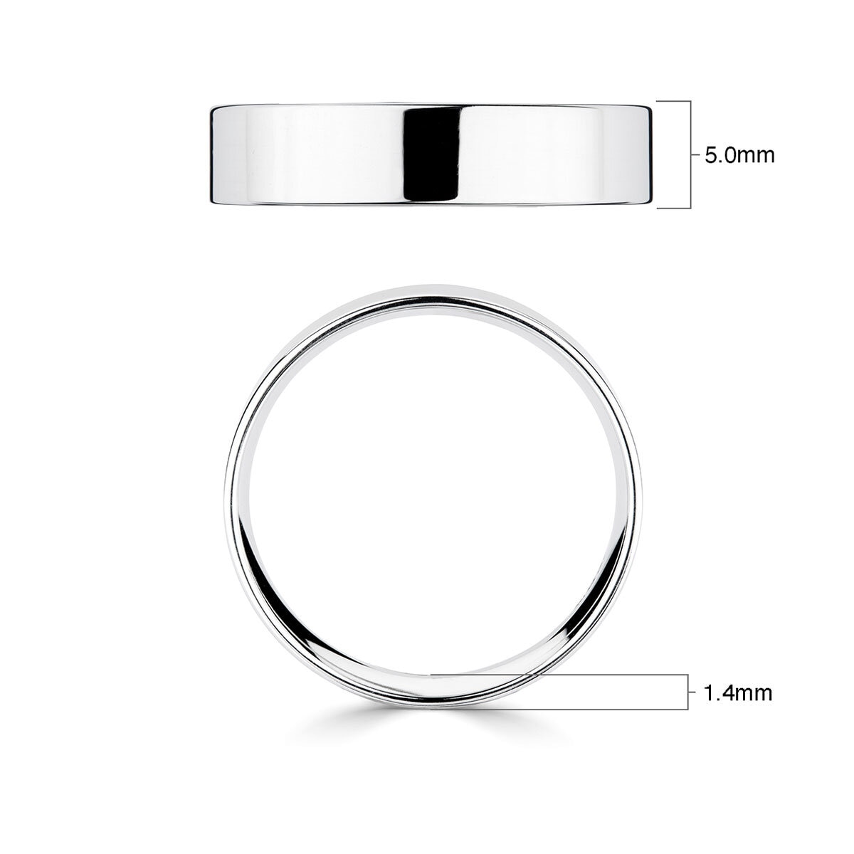 5.0mm Basic Light Court Wedding band. Platinum