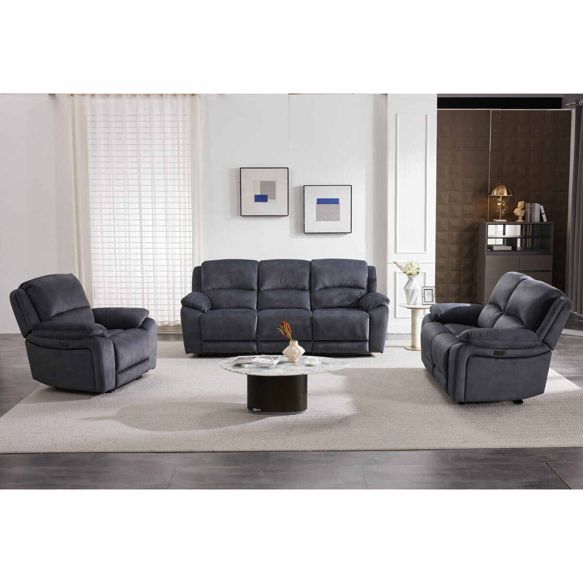 Belagio Grey Fabric Power Recliner 2 Seater Sofa