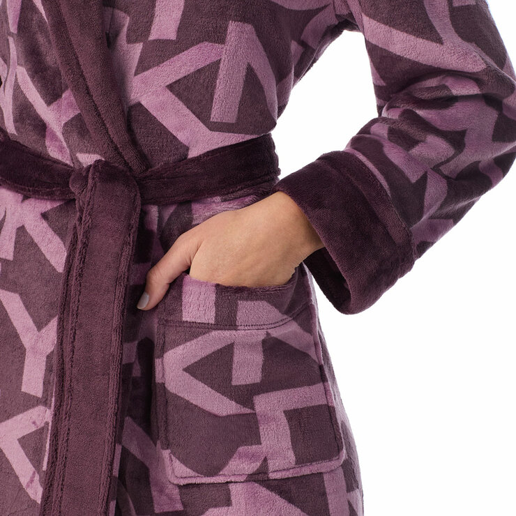 DKNY Shawl Collar Long Plush Robe in Purple