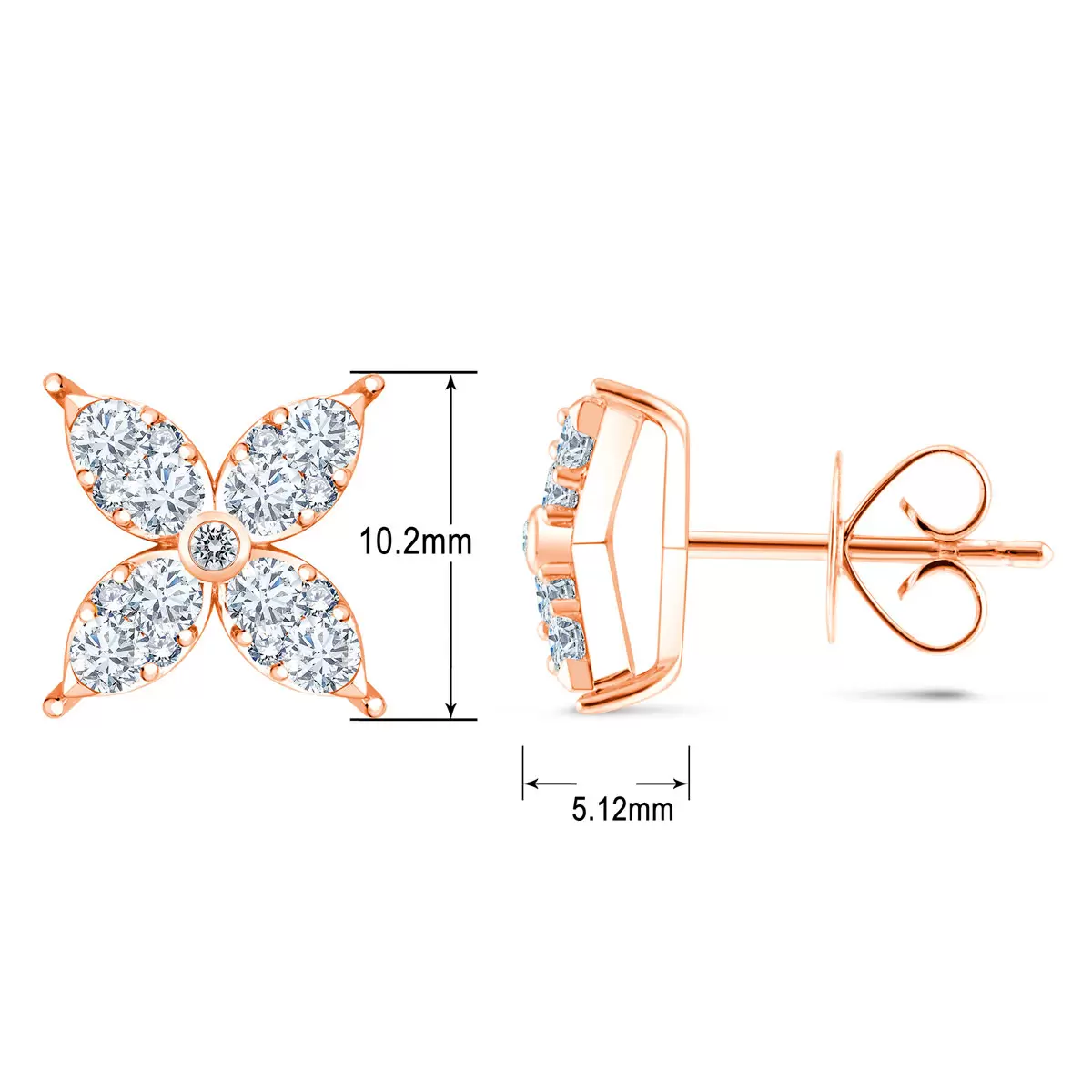 0.90ctw Flower Stud Diamond Earrings, 14k Rose Gold
